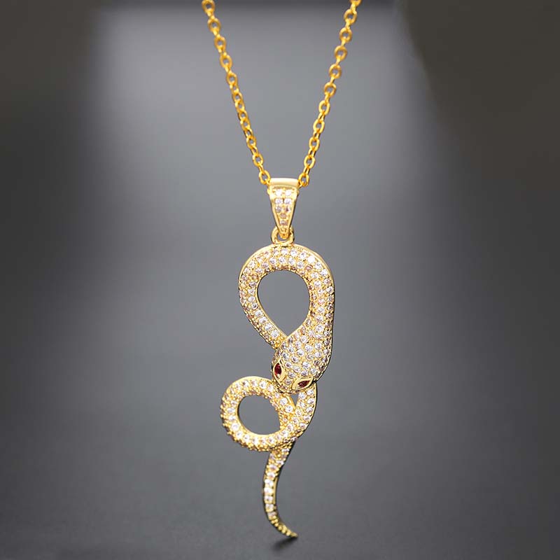 Iced Snake With Red Eyes Pendant Necklace