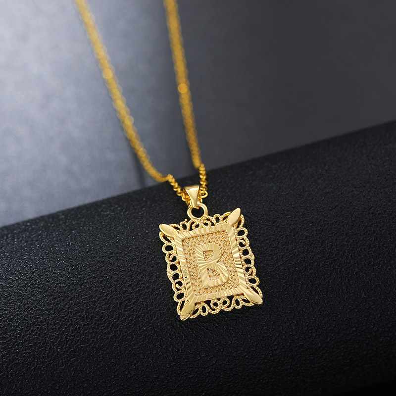 Square Initial Letter Pendant Necklace in Gold