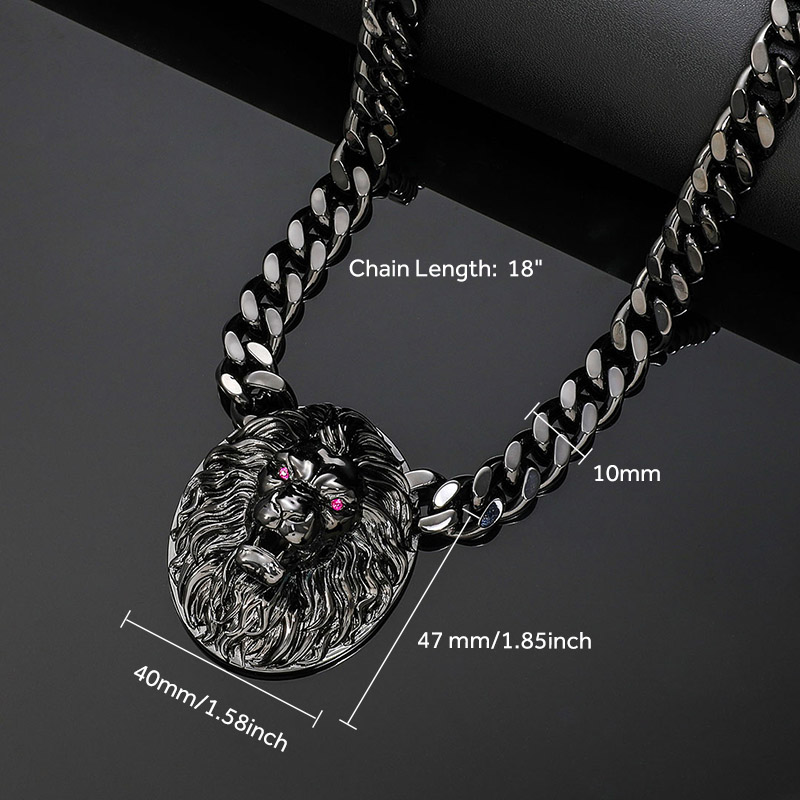 Roaring Lion Cuban Necklace in Black Gold
