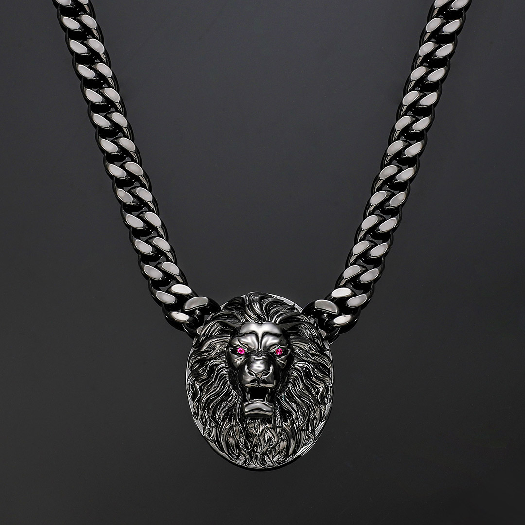 Roaring Lion Cuban Necklace in Black Gold