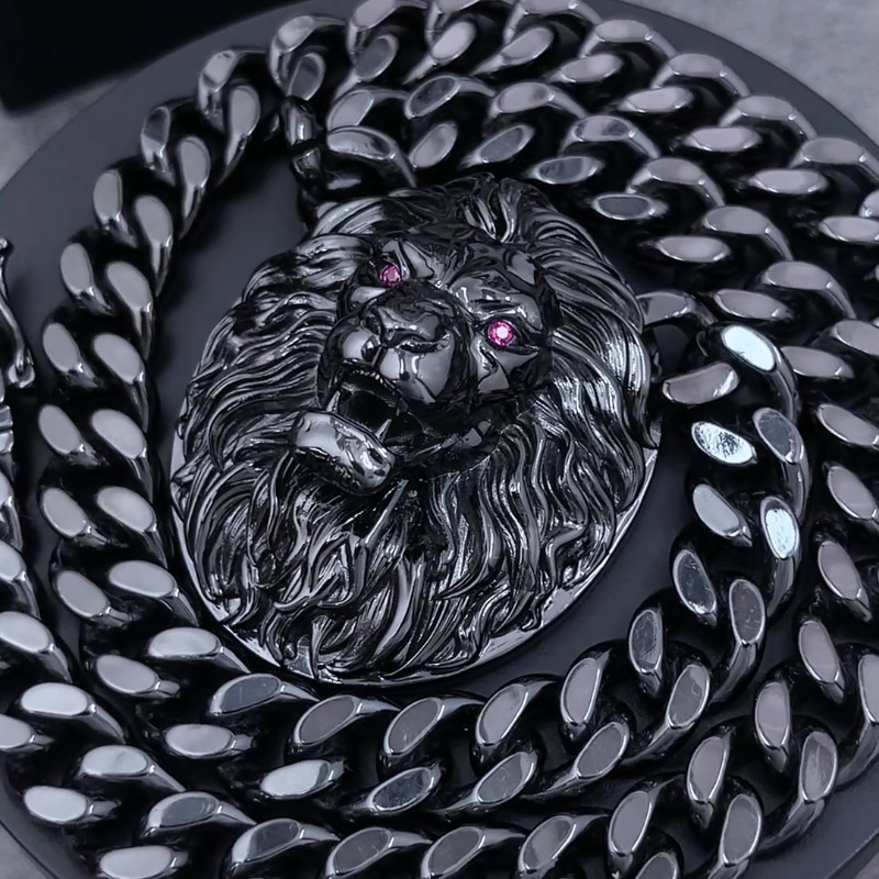 Roaring Lion Cuban Necklace in Black Gold