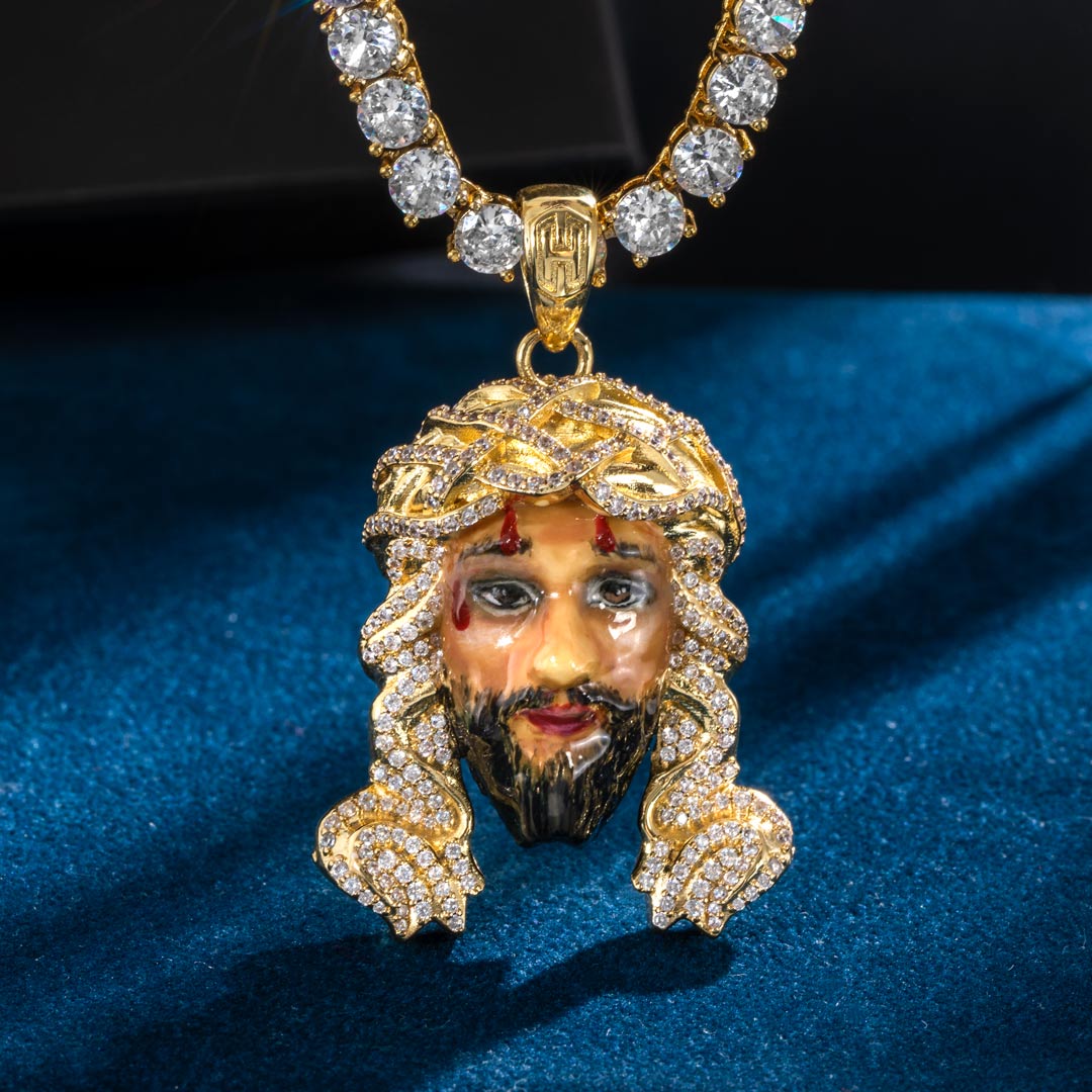 Hand-painted Enamel Iced Jesus Crown of Thorns Pendant