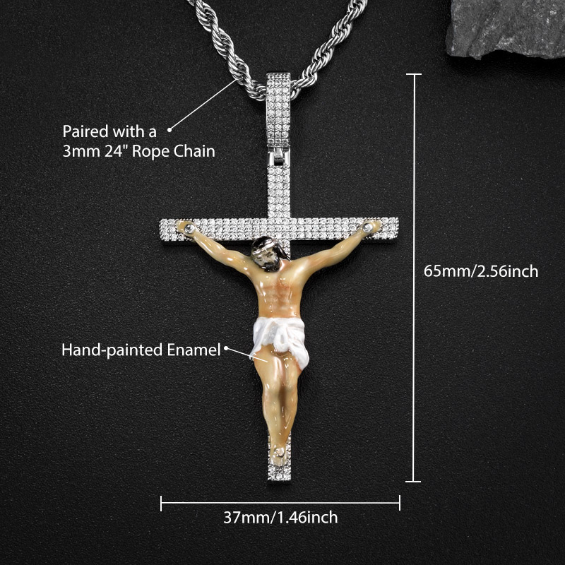 Hand-painted Enamel Iced Jesus Cross Pendant