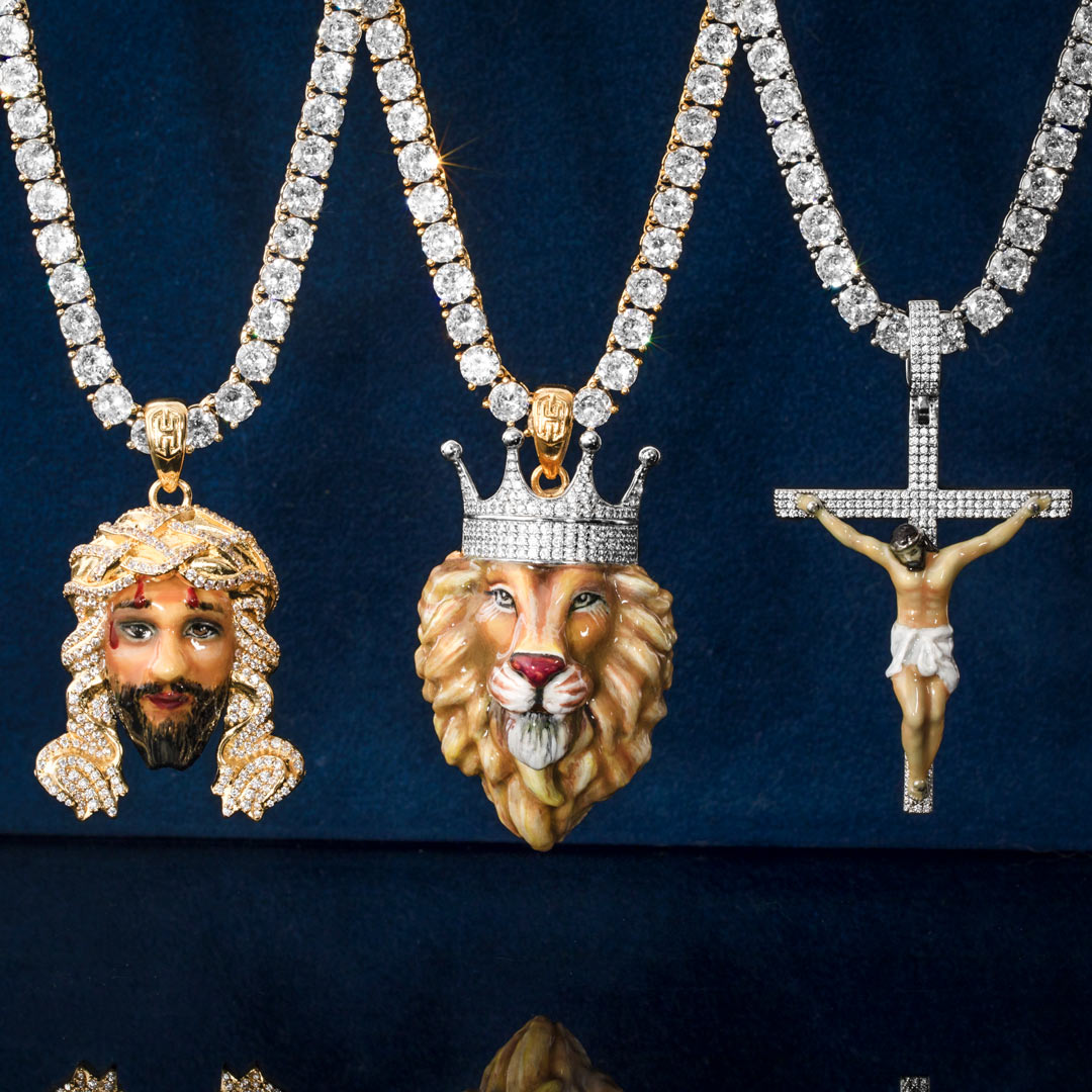 Hand-painted Enamel Iced King Crown Lion Pendant