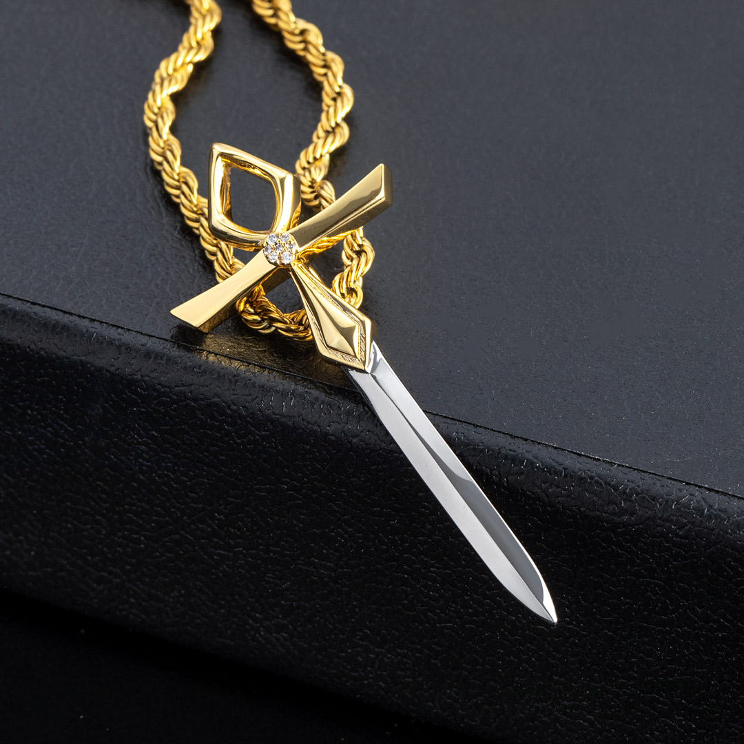 Iced Two-tone Ankh Sword Pendant