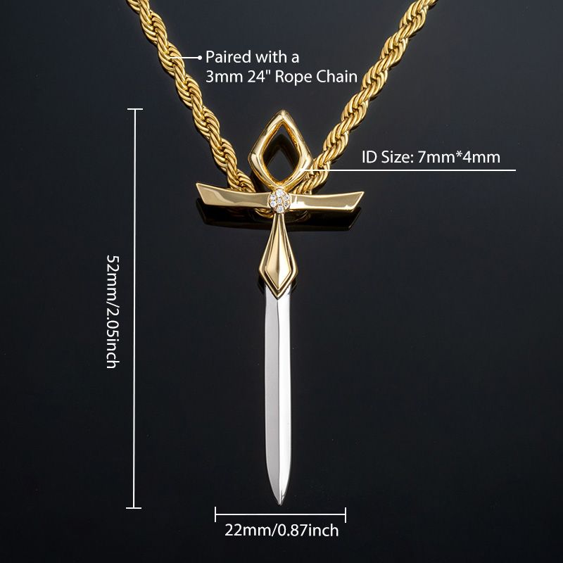 Iced Two-tone Ankh Sword Pendant