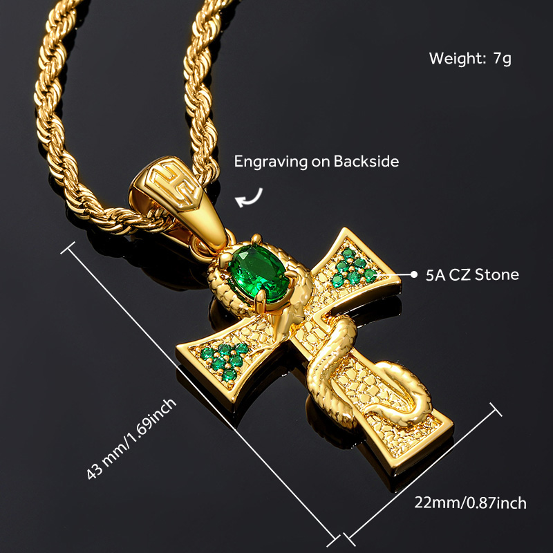 Oval-cut Emerald Cross Snake Pendant