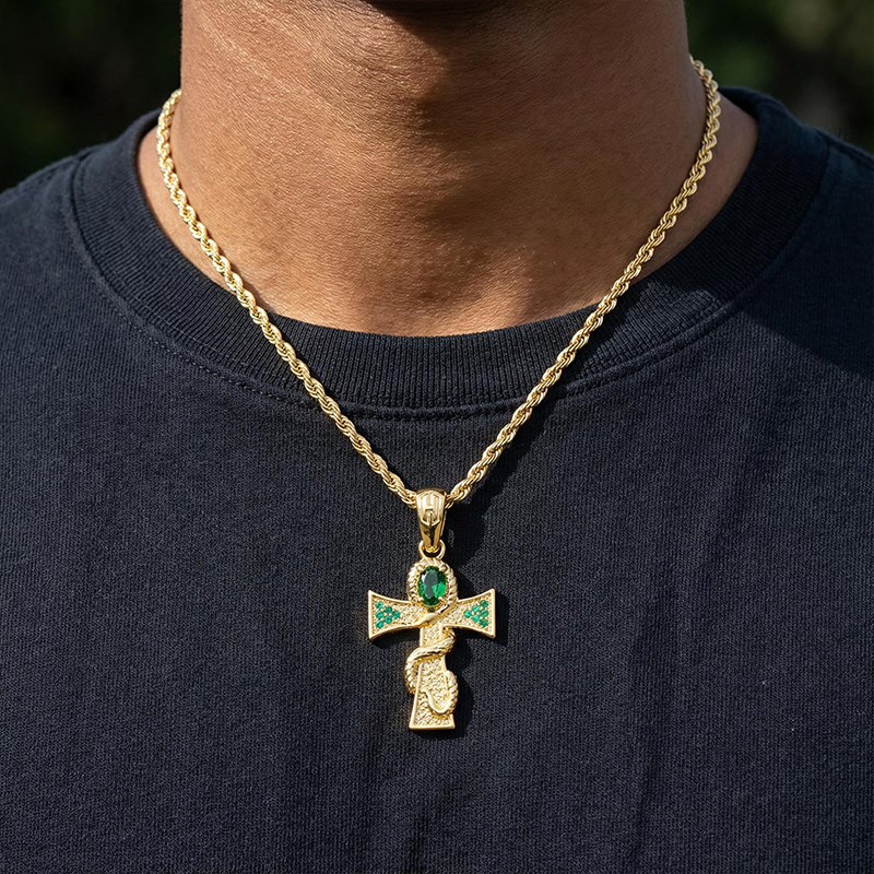 Oval-cut Emerald Cross Snake Pendant Oval-cut Emerald Cross Snake Pendant