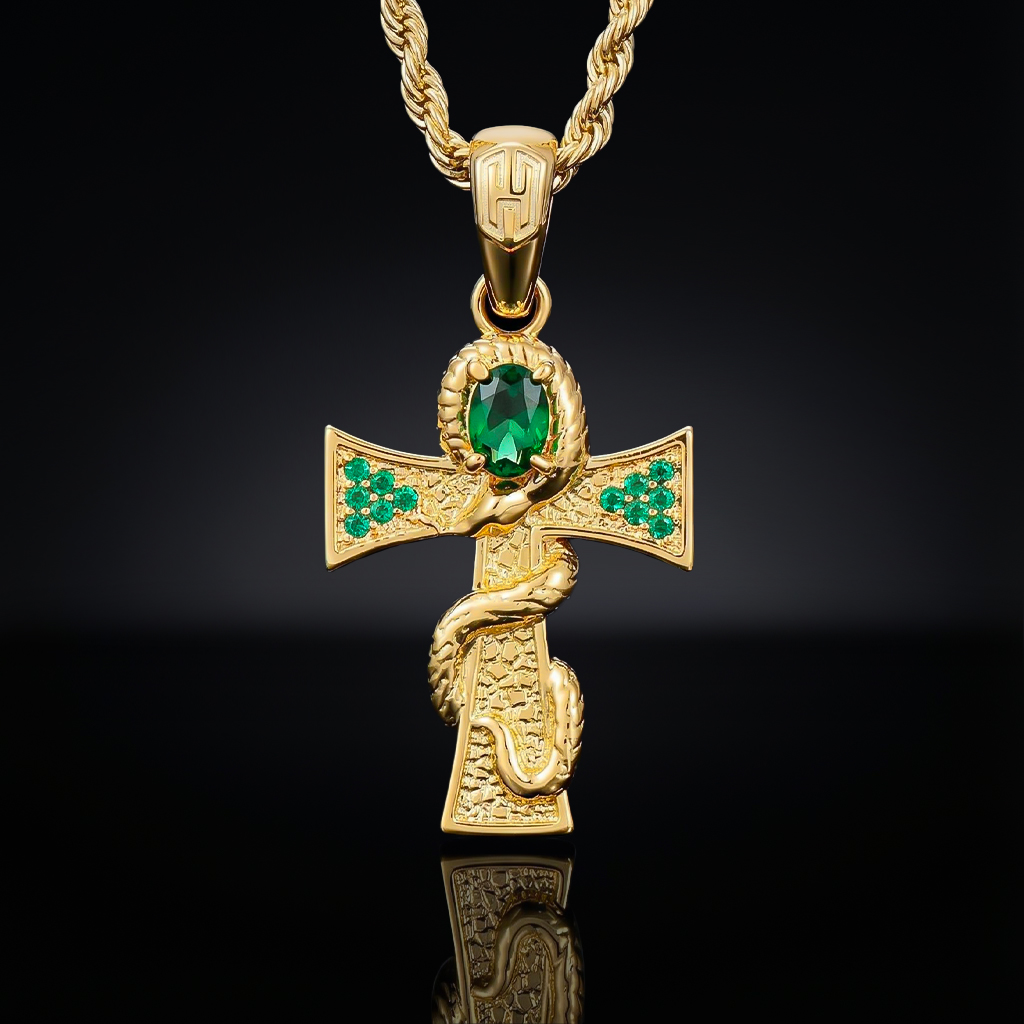 Oval-cut Emerald Cross Snake Pendant Oval-cut Emerald Cross Snake Pendant