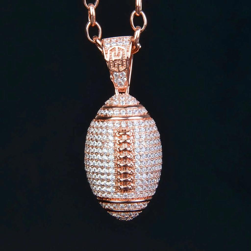 Iced American Football Pendant in Rose Gold