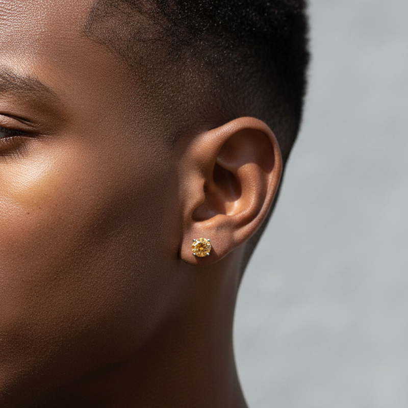 1Ct Moissanite Round Dark Champagne Stud Earrings in S925 Silver