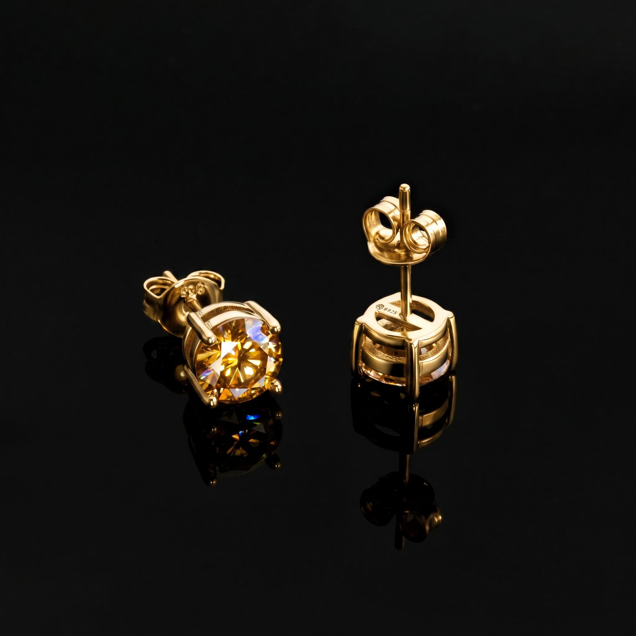 1Ct Moissanite Round Dark Champagne Stud Earrings in S925 Silver