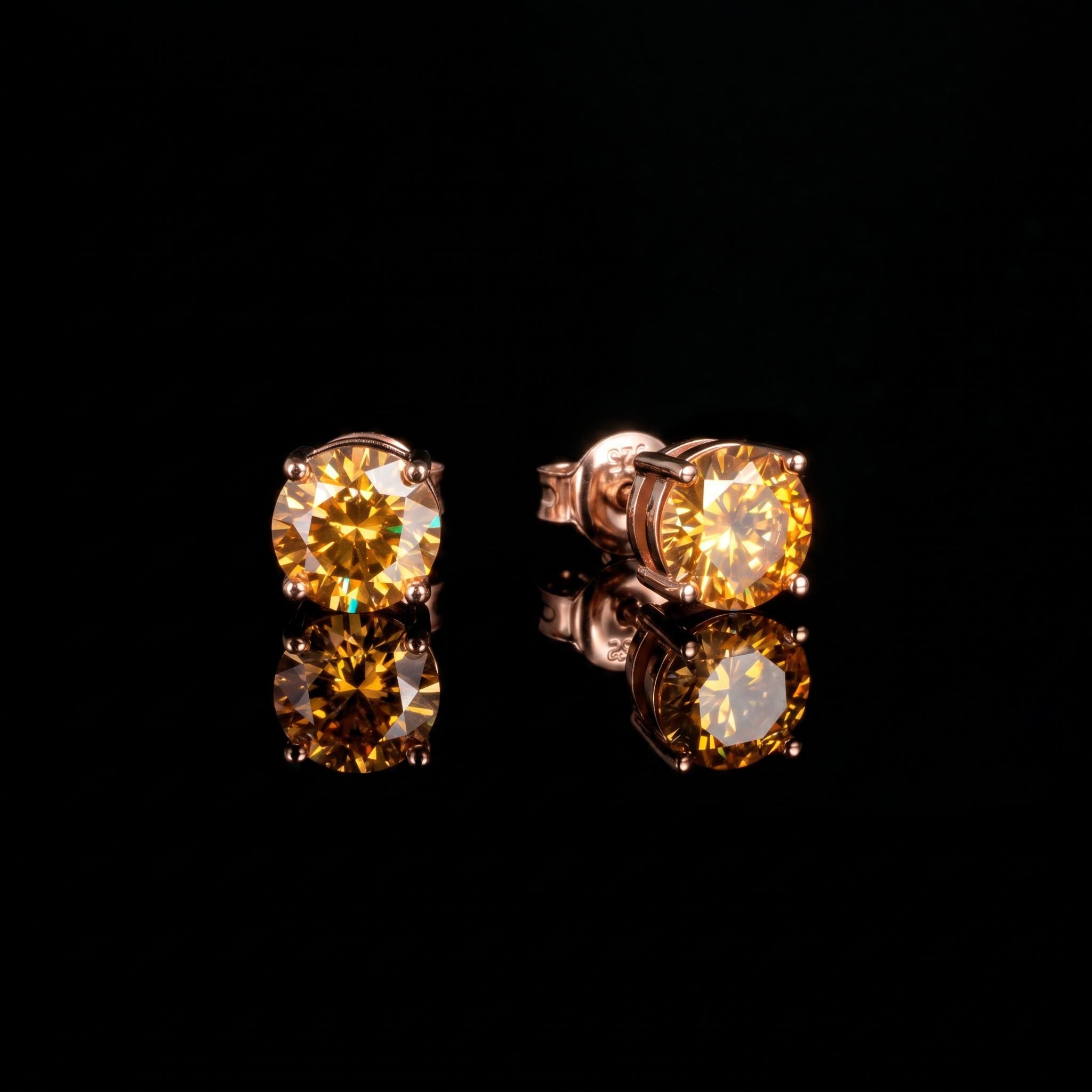1Ct Moissanite Round Dark Champagne Stud Earrings in S925 Silver