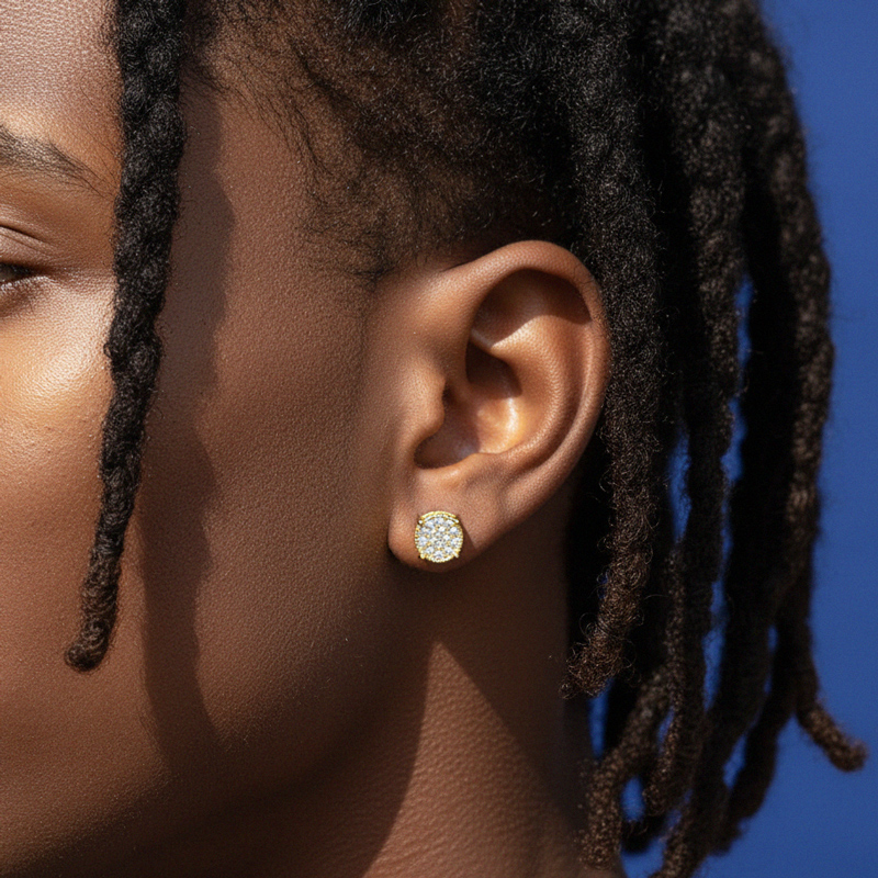 S925 Silver Micro Paved Moissanite Stud Earrings in 18K Gold Plated