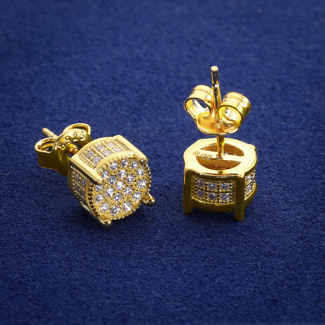 S925 Silver Micro Paved Moissanite Stud Earrings in 18K Gold Plated