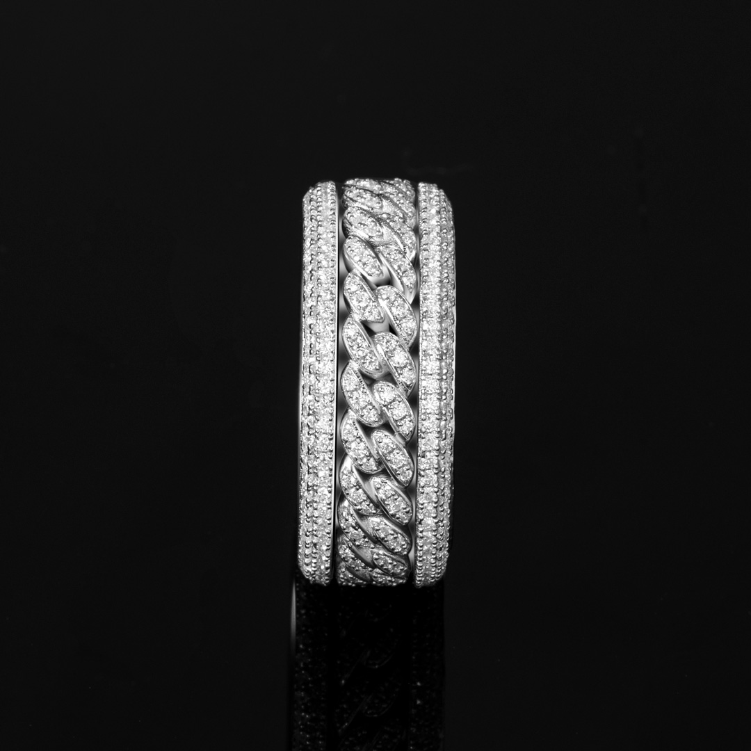 Micro Paved Moissanite Rotatable Cuban Link Ring in S925 Silver