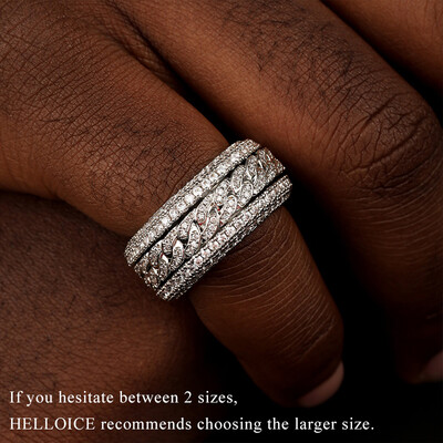 Micro Paved Moissanite Rotatable Cuban Link Ring in S925 Silver
