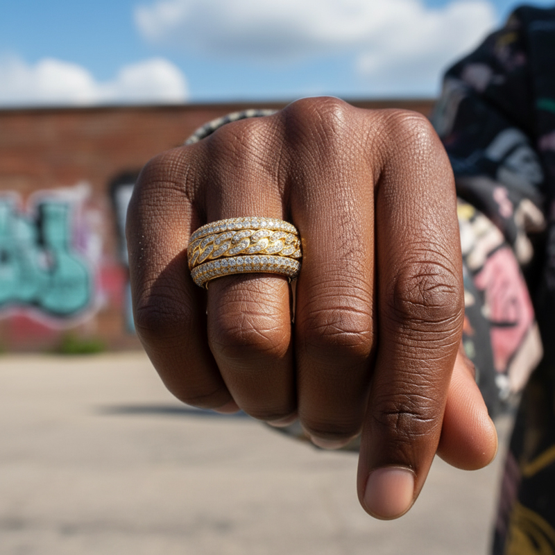 Micro Paved Moissanite Rotatable Cuban Link Ring in S925 Silver Micro Paved Moissanite Rotatable Cuban Link Ring in S925 Silver