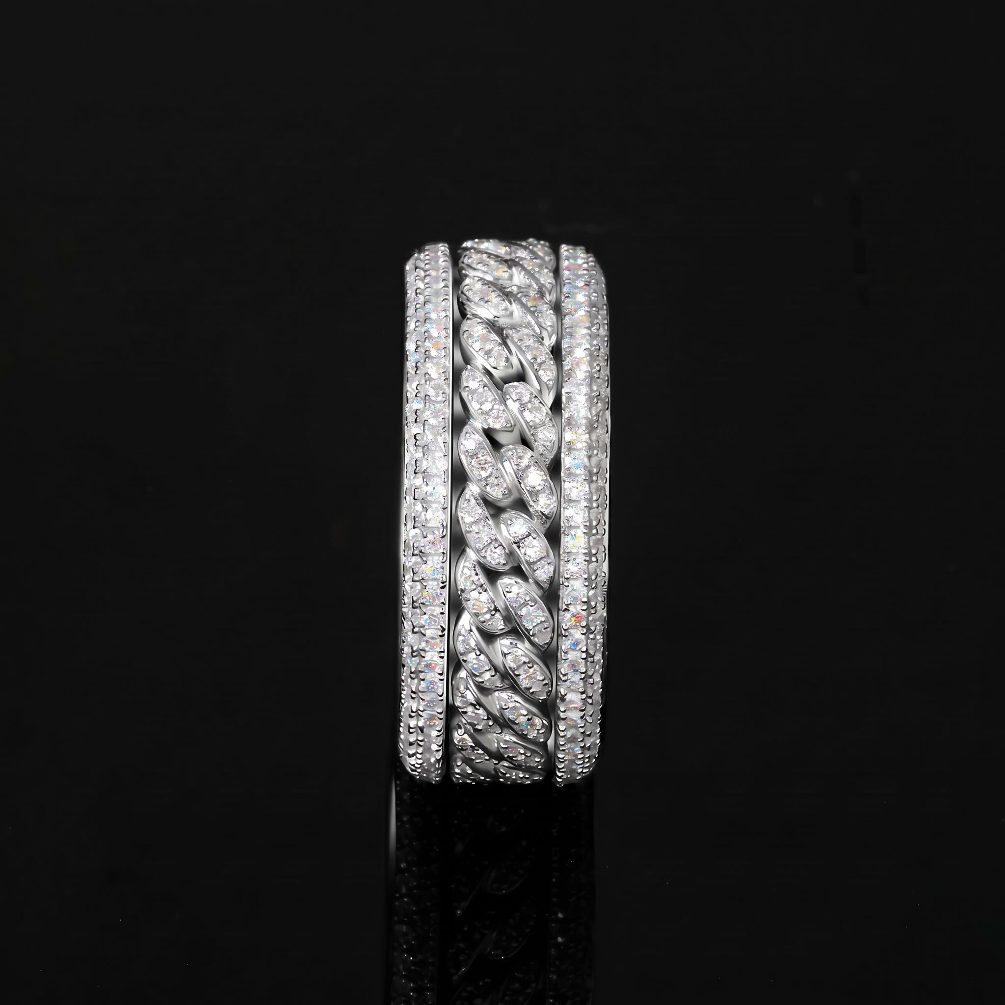 Micro Paved Moissanite Rotatable Cuban Link Ring in S925 Silver Micro Paved Moissanite Rotatable Cuban Link Ring in S925 Silver