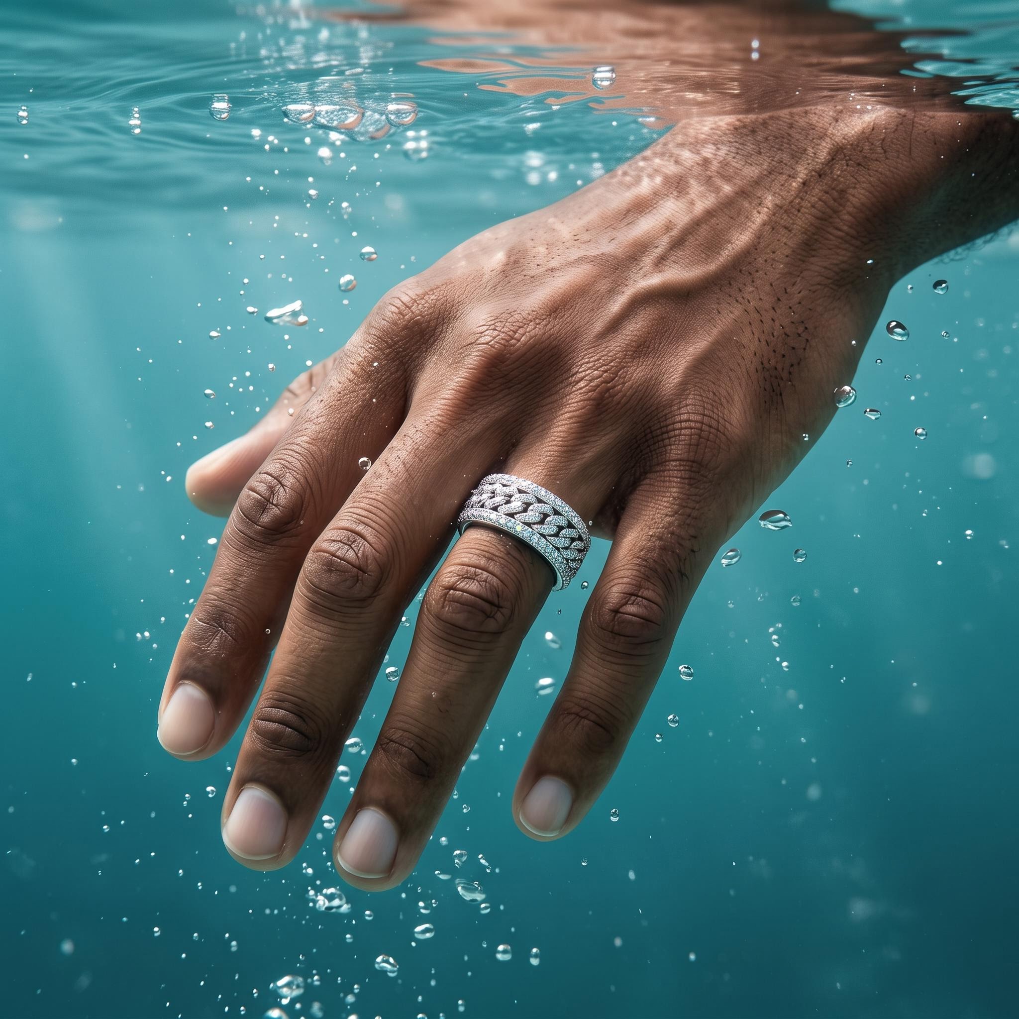 Micro Paved Moissanite Rotatable Cuban Link Ring in S925 Silver Micro Paved Moissanite Rotatable Cuban Link Ring in S925 Silver