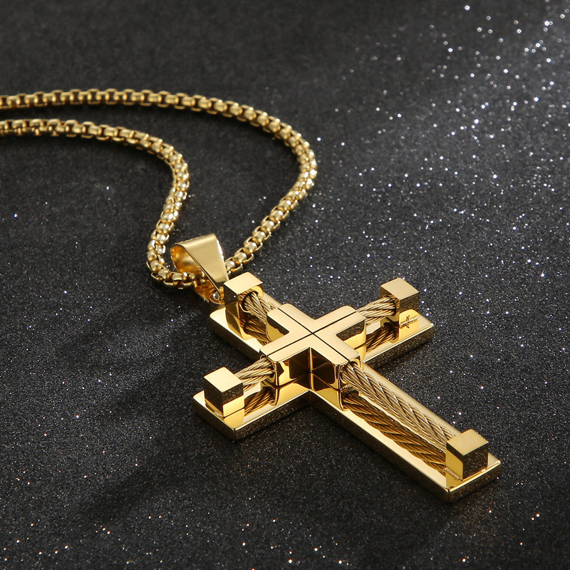 18K Gold Stainless Steel Cross Pendant