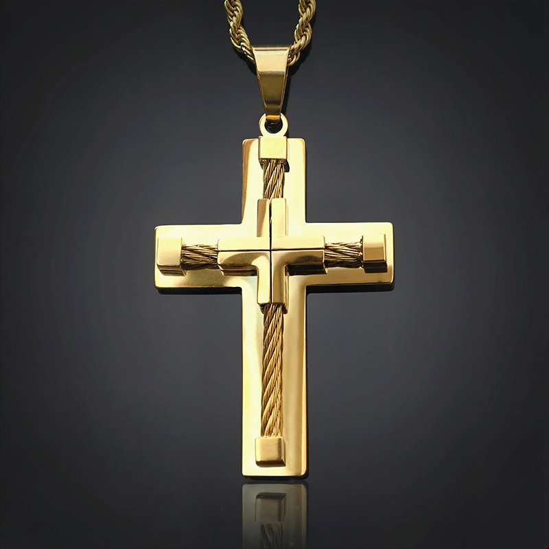 18K Gold Stainless Steel Cross Pendant