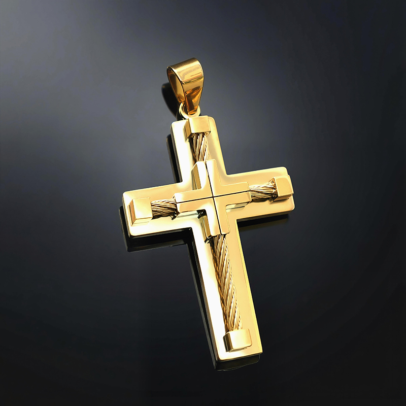 18K Gold Stainless Steel Cross Pendant