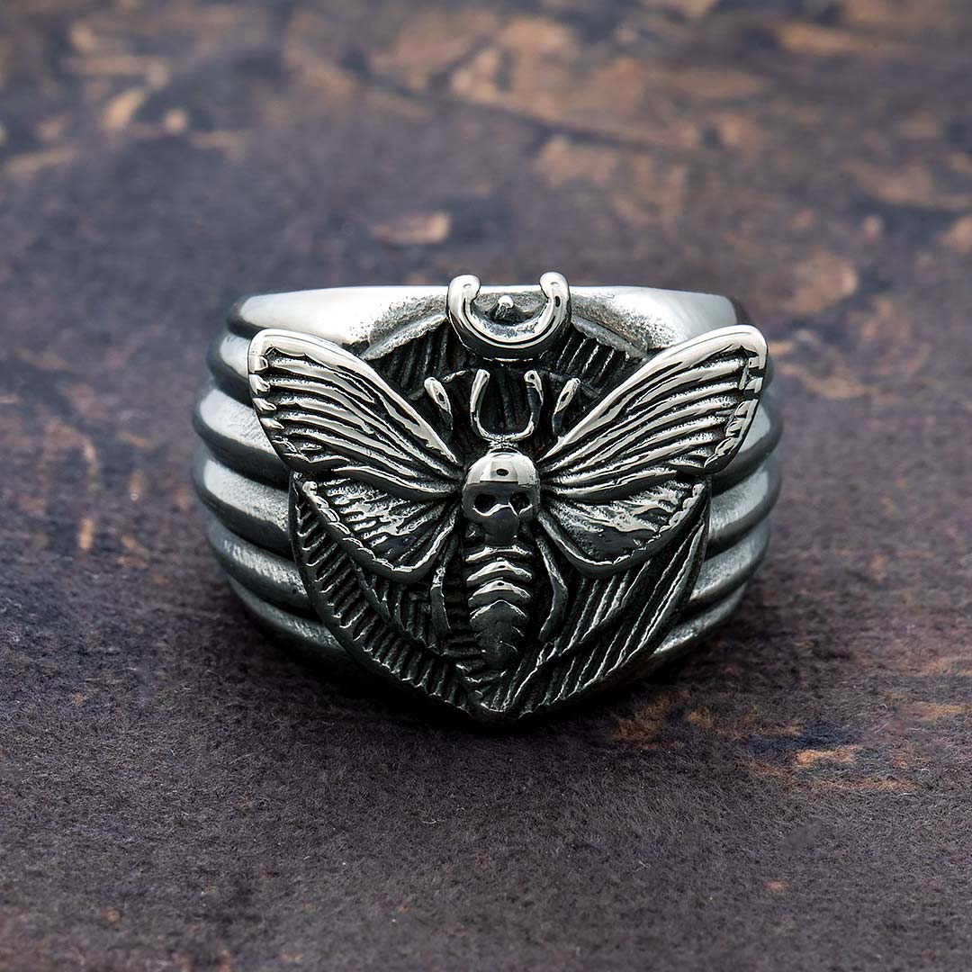 Skull Moth Butterfly Stainless Steel Ring