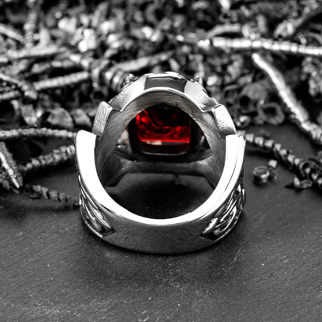 Iris Pattern Gem CZ Stainless Steel Ring in Red
