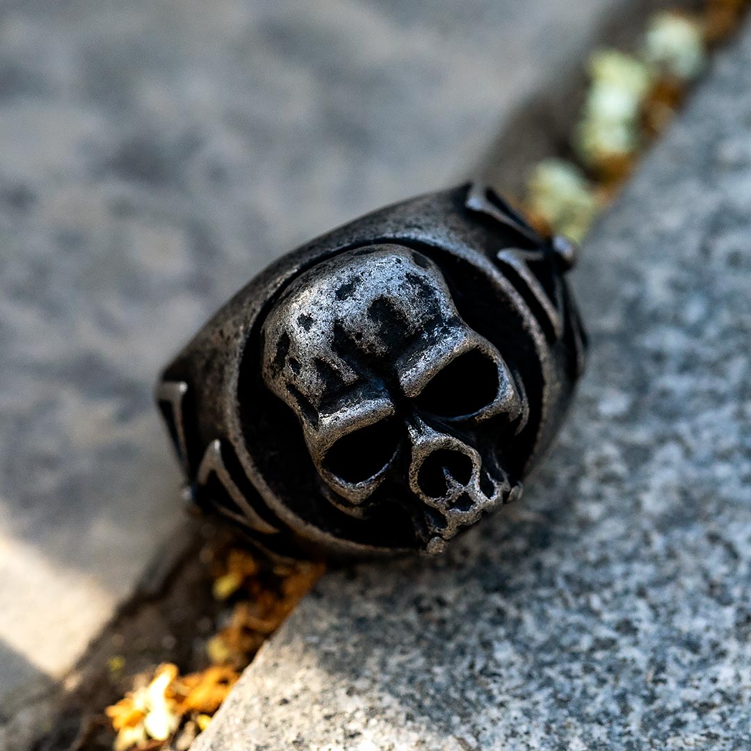 Skull Iron Cross Stainless Steel Ring