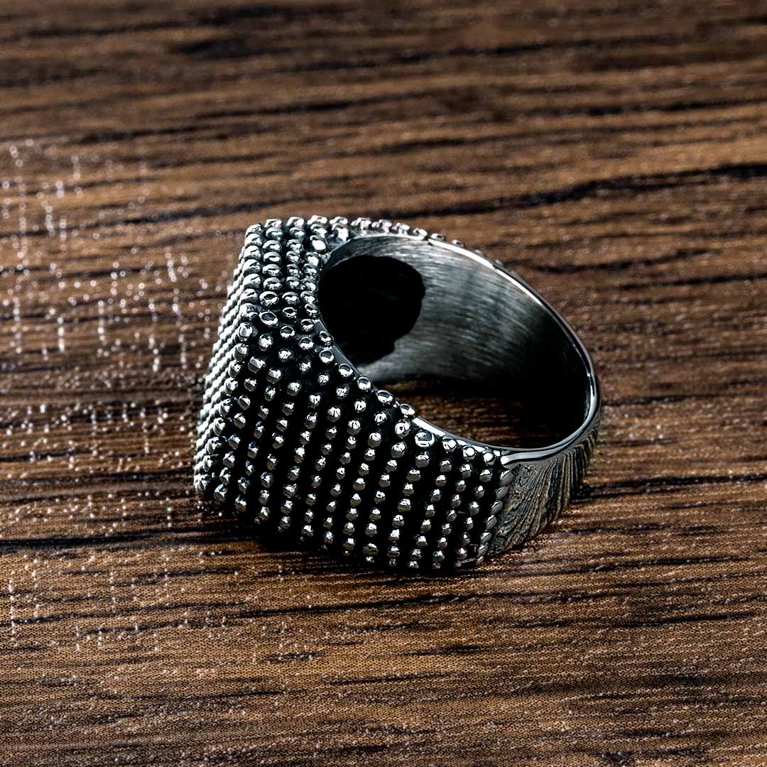 Retro Square Polka Dot Stainless Steel Ring