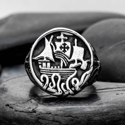 Sailing Ship Storm Sailor Stainless Steel Ring