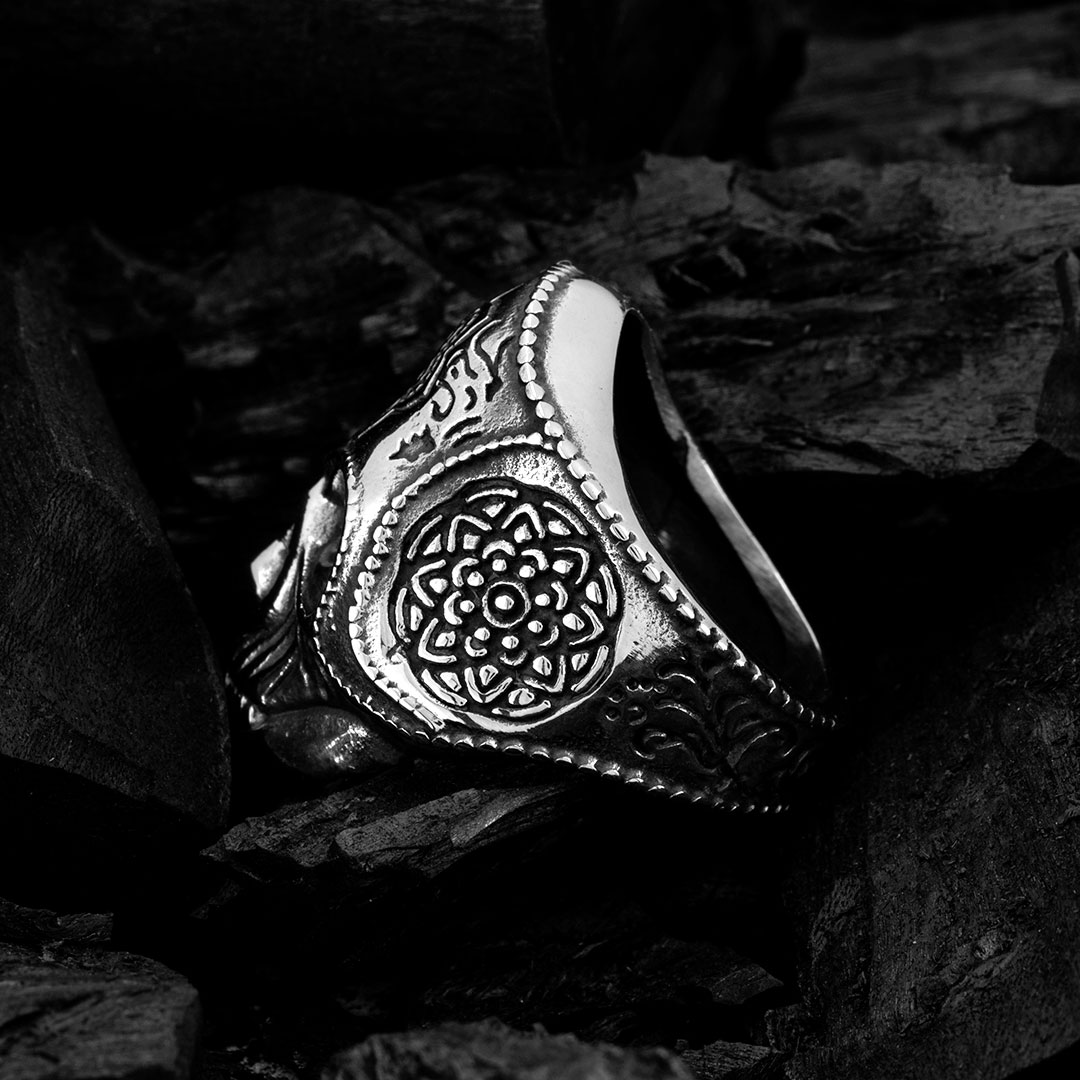Mandala Flower Skull Stainless Steel Ring