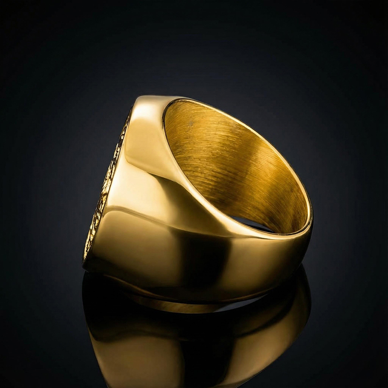 ST. Benedict Stainless Steel Ring in Gold