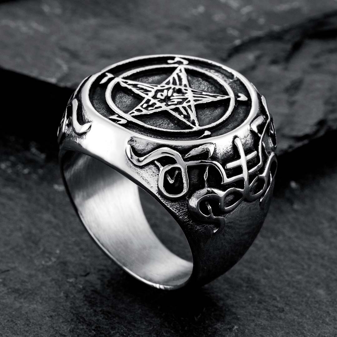 Pentagram Satanic Stainless Steel Ring - Helloice Jewelry