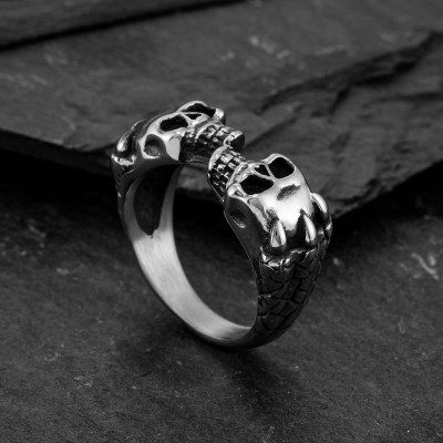 Double Skull Stainless Steel Ring