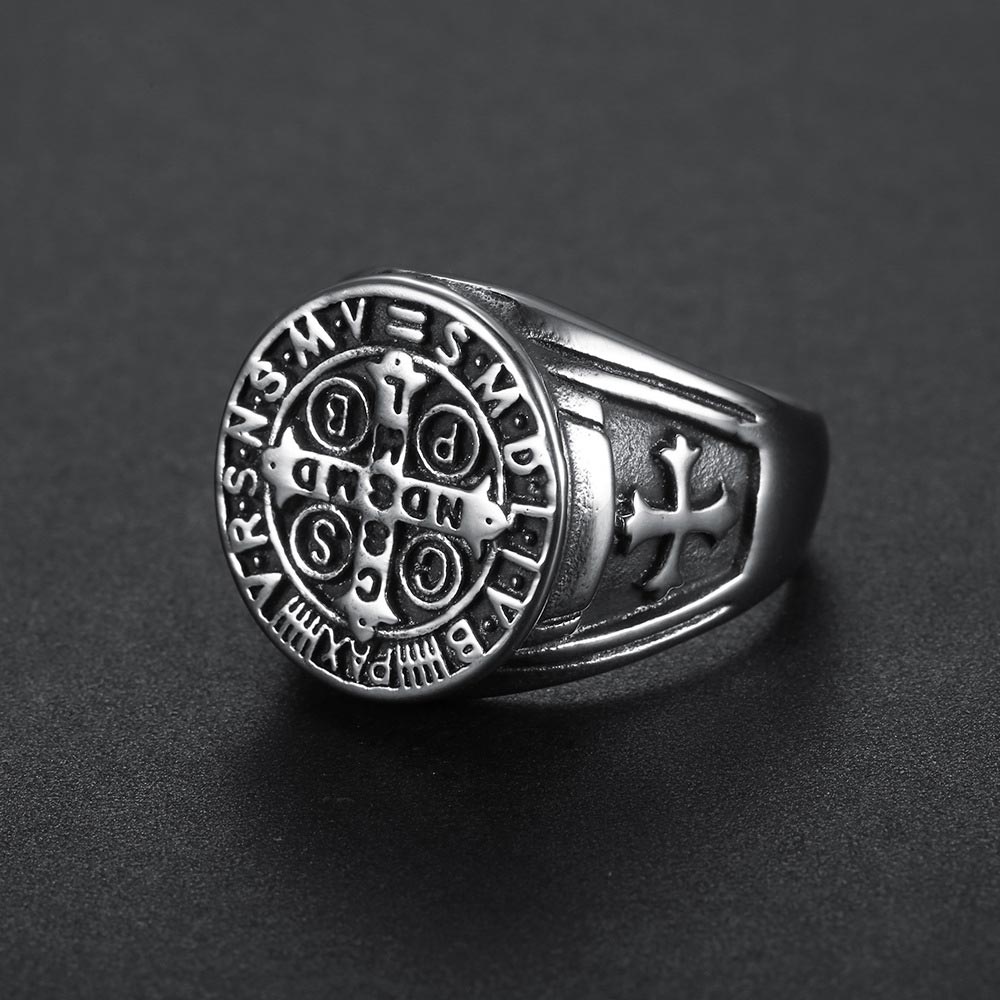 ST. Benedict Stainless Steel Cross Ring