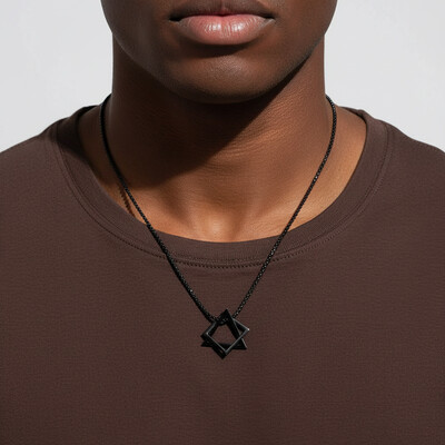 Interlock Black Square Triangle Geometric Pendant