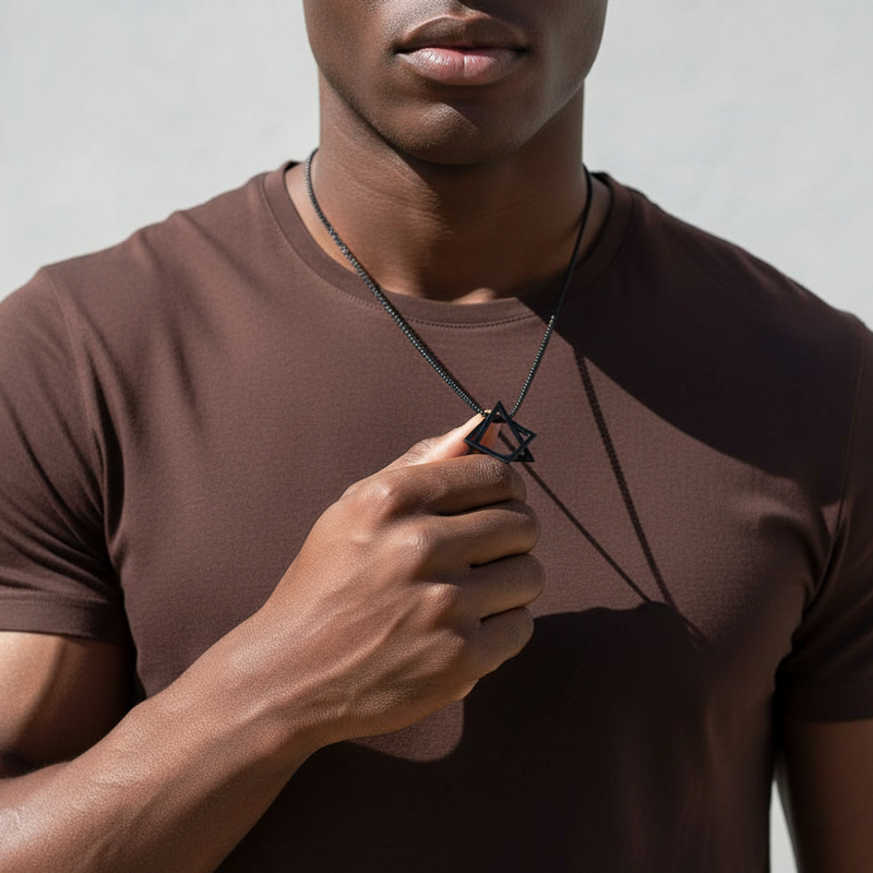 Interlock Black Square Triangle Geometric Pendant Interlock Black Square Triangle Geometric Pendant