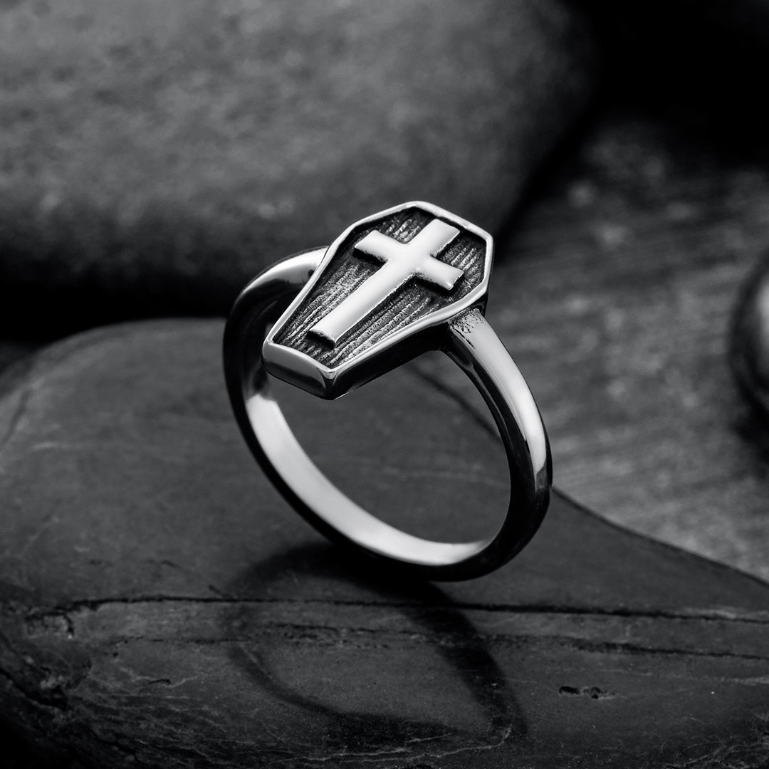Cross Coffin Stainless Steel Ring