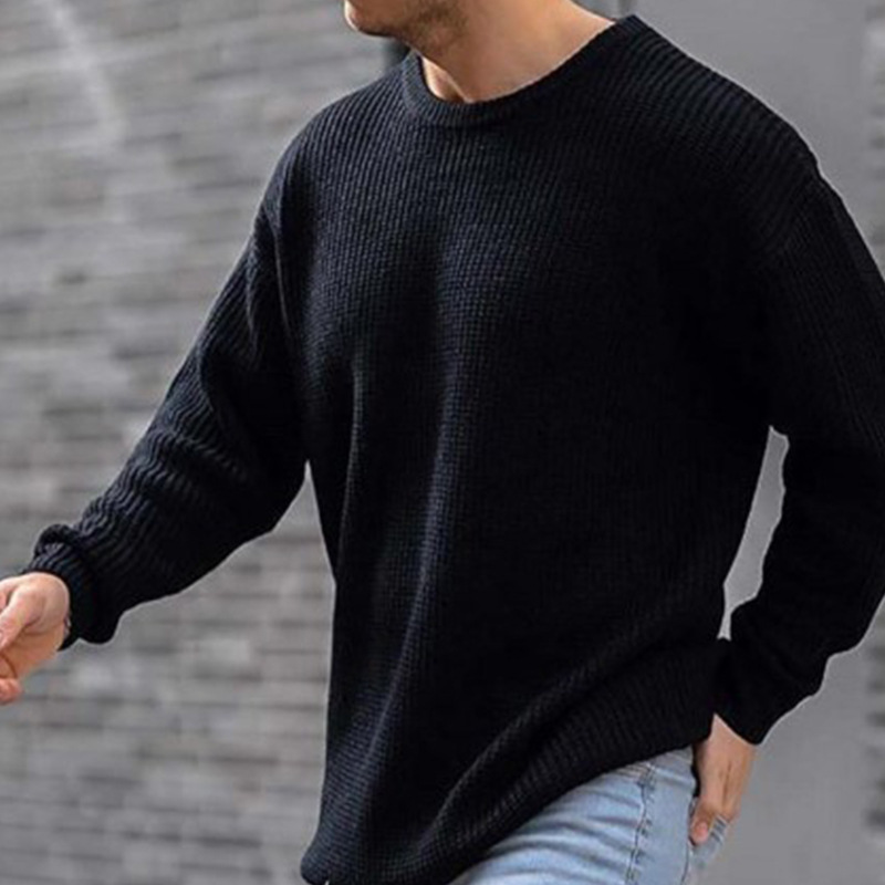 Solid Color Round Neck Men's Knitted Sweater 