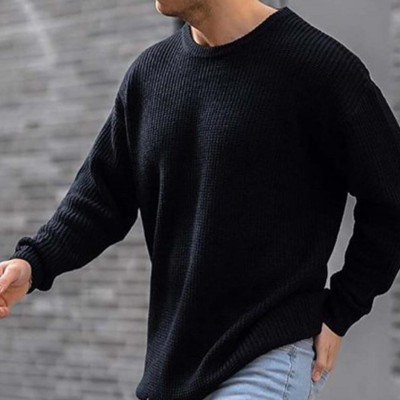 Solid Color Round Neck Men's Knitted Sweater 