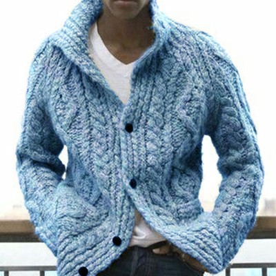 Men's Solid Color Lapel Long Sleeve Sweater Cardigan