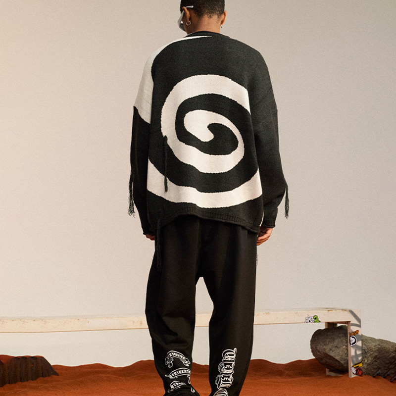 Swirl-Print Crew-Neck Fashion Sweater