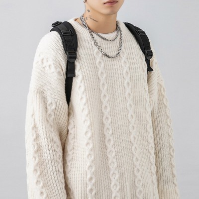 Cable-Textured Crew-Neck Sweater