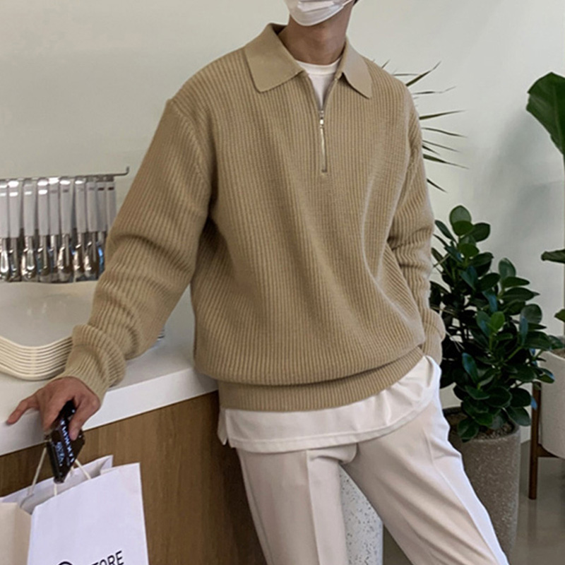 Lapel Casual Knit Sweater Solid Color Sweater