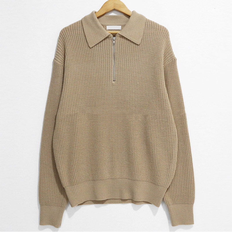 Lapel Casual Knit Sweater Solid Color Sweater