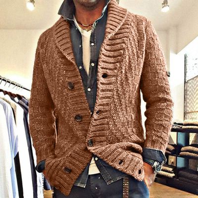 Men's Long Sleeve Sweater Knitted Lapel