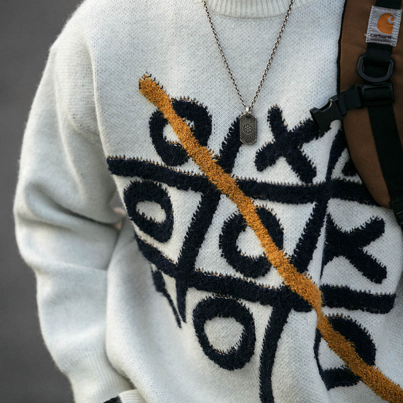 Vintage Jacquard Round Neck Sweater