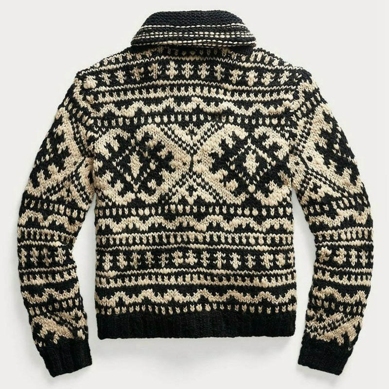 Men's Jacquard Knitting Lapel Long Sleeve Sweater